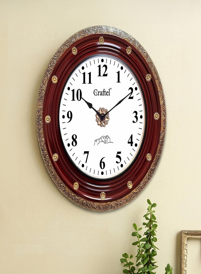 CRAFTEL Antique Silent Hand-Carved Dial Wall Clock for Home Living Room Hall | Handcrafted Round Shape Antique Stylish Diwar Ghadi, Clock with English Numerals 18 Inch Maroon Gold (12 Month Warranty) - Image 5